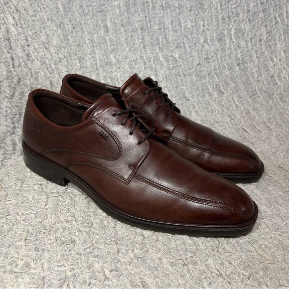 ECCO Men’s 45 / US 11-11.5 Brown Leather Illinois Bicycle Toe Oxford Derby Shoes - Picture 3 of 5